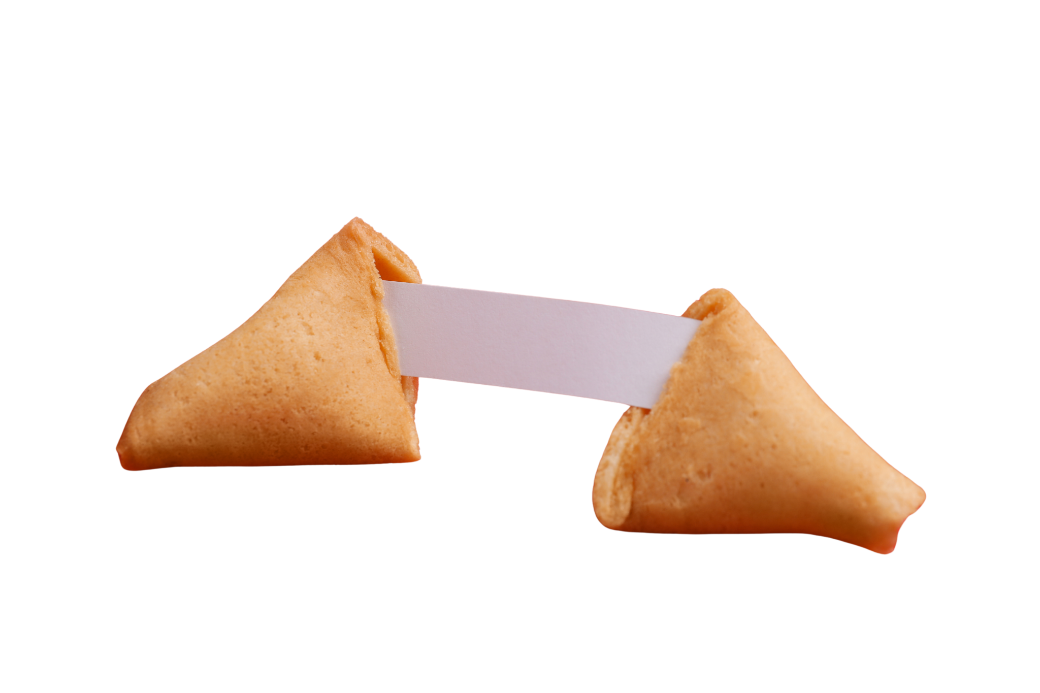 Opened fortune cookie with a paper strip